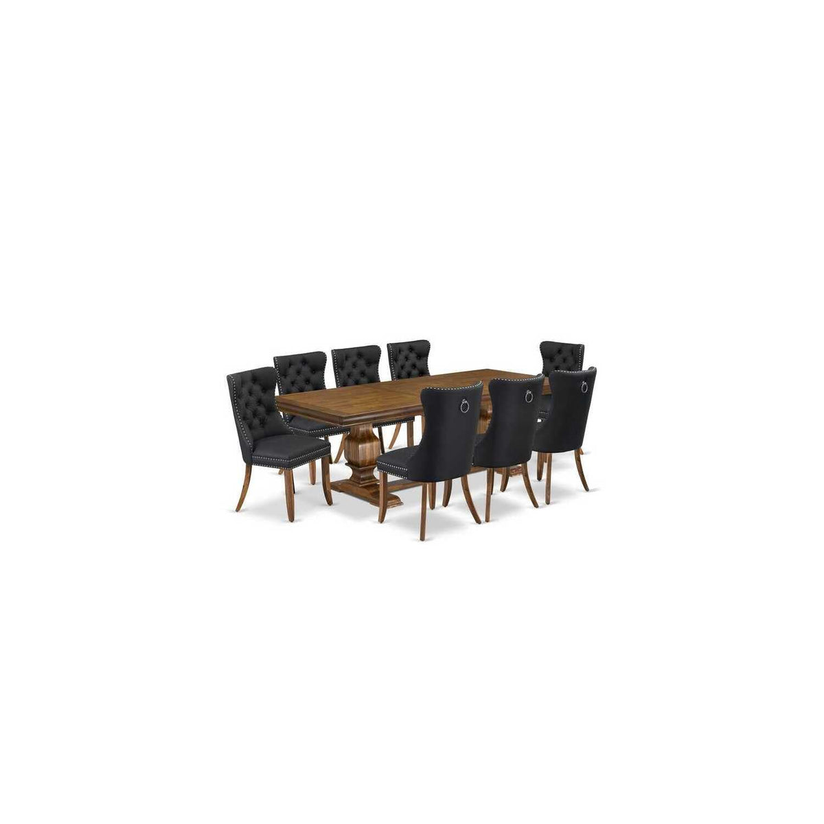 9 Piece Dining Table Set with 8 Dark Grey PU Leather Chairs V6175