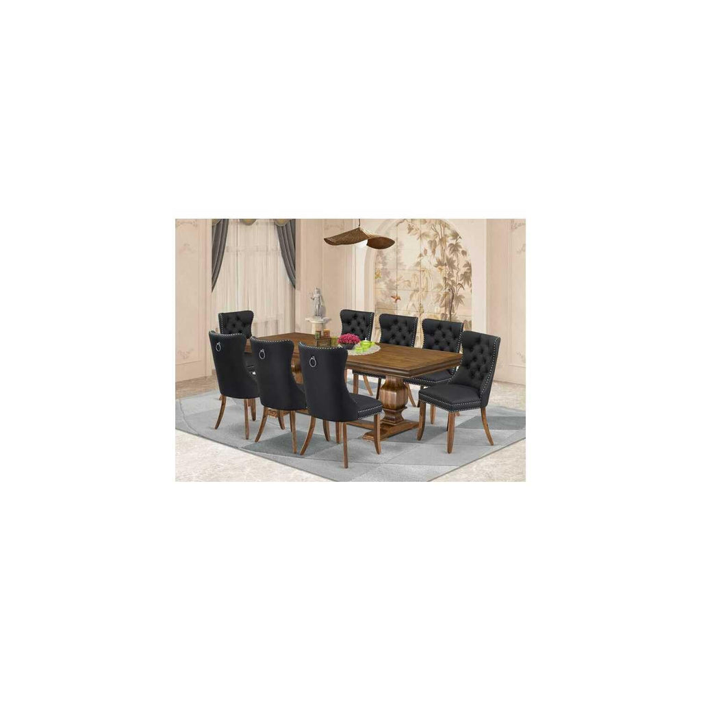 9 Piece Dining Table Set with 8 Dark Grey PU Leather Chairs V6175
