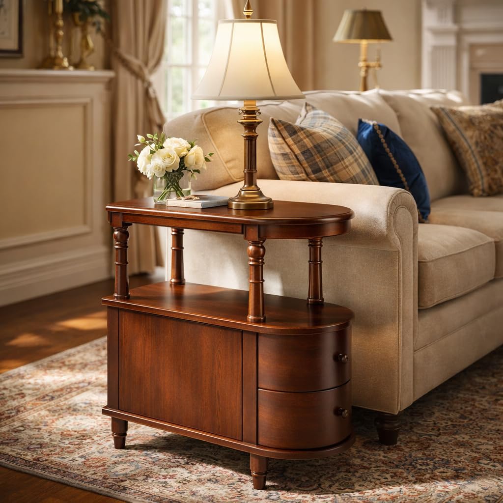 Solid Wood End Table with 2 Drawers B64992