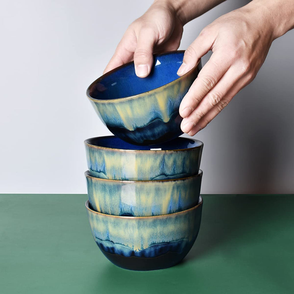 Blue Stoneware Cereal Bowls Set of 4, 26 Oz B5662