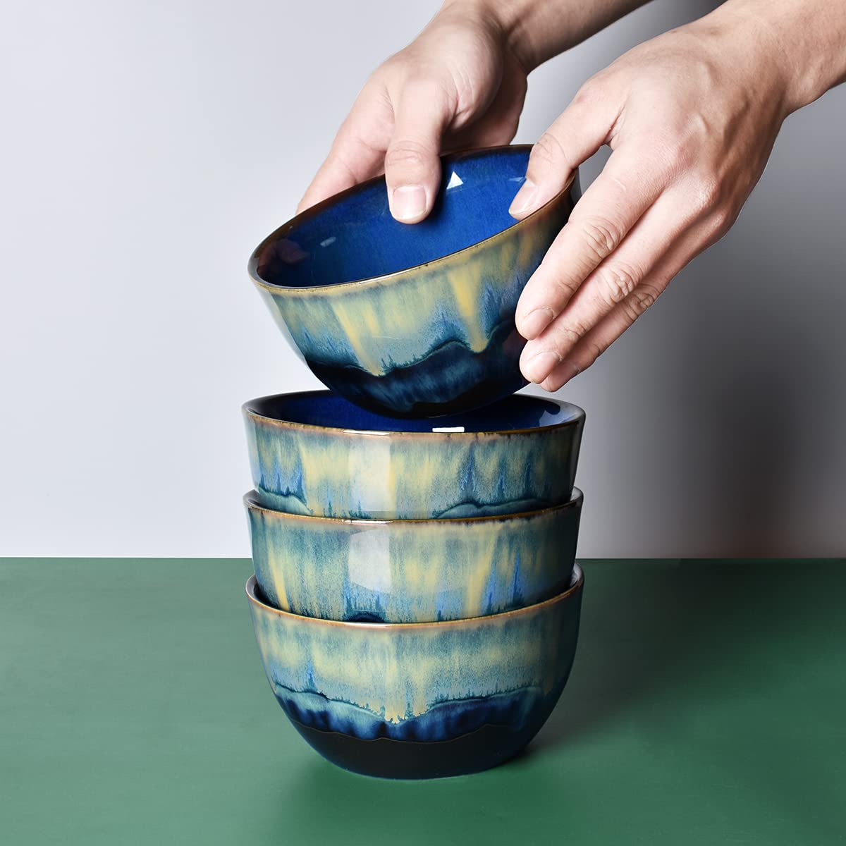 Blue Stoneware Cereal Bowls Set of 4, 26 Oz B5662