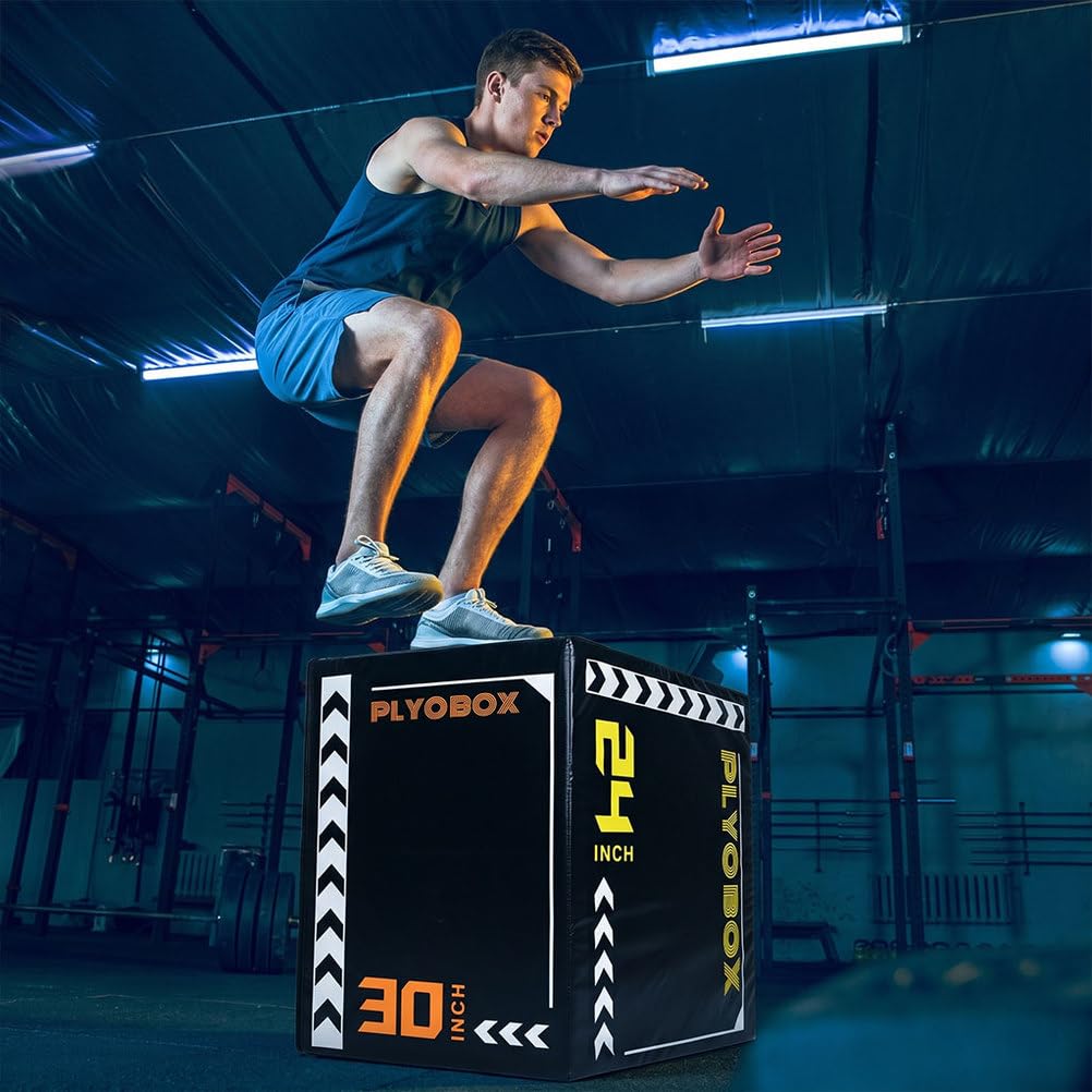 3-in-1 Foam Plyometric Jump Box, 20/24/30 Inch Plyo Box with Non-Slip PVC Cover F568
