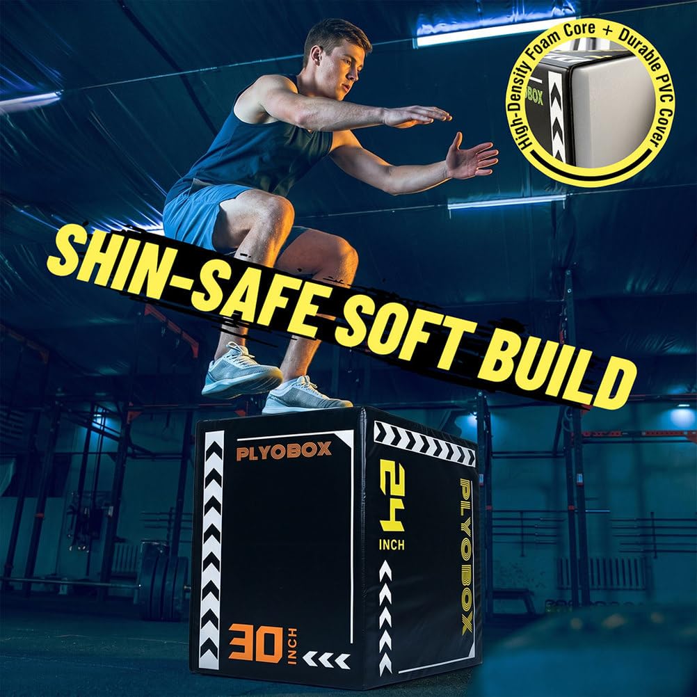 3-in-1 Foam Plyometric Jump Box, 20/24/30 Inch Plyo Box with Non-Slip PVC Cover F568