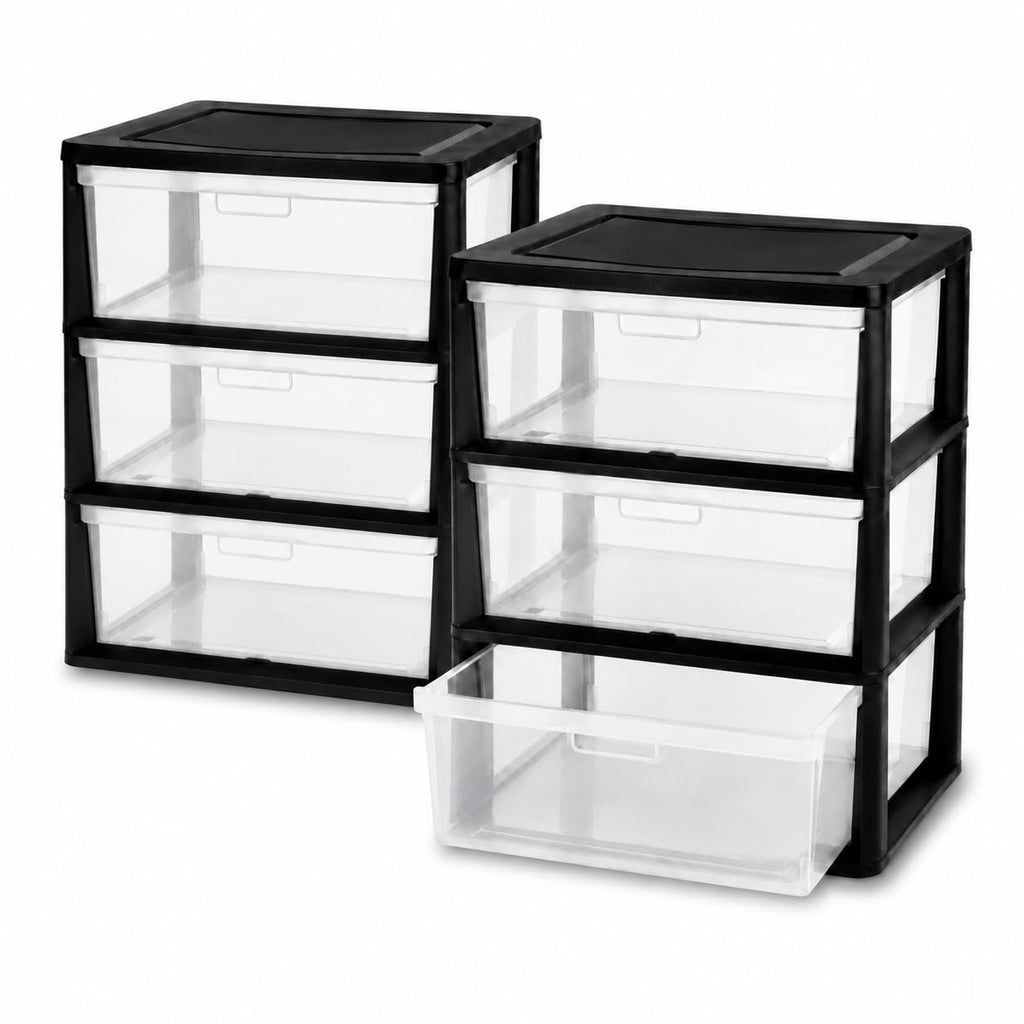 Plastic 3 Drawer Storage Tower with Clear Removable Bins V38987