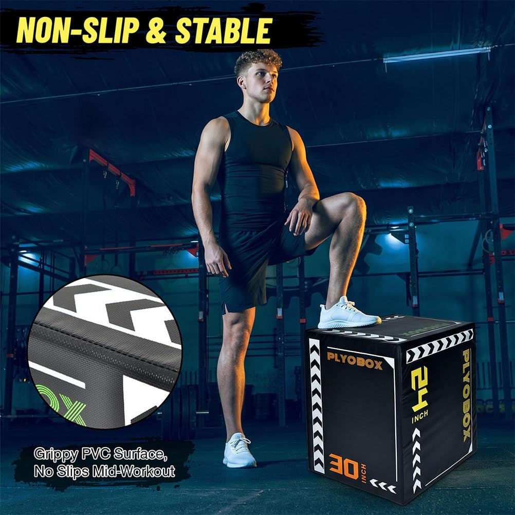 3-in-1 Foam Plyometric Jump Box, 20/24/30 Inch Plyo Box with Non-Slip PVC Cover F568
