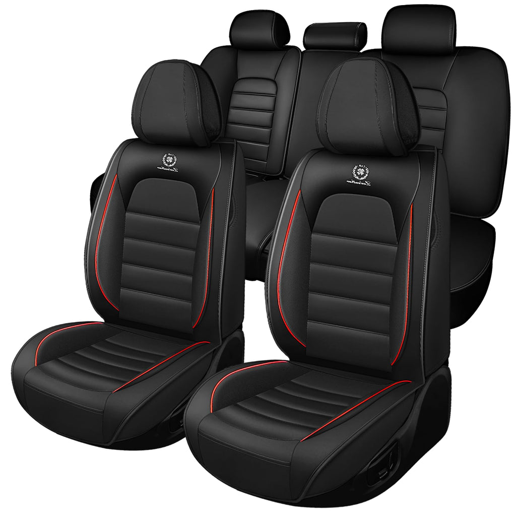 Waterproof Nappa Leather Car Seat Covers Standard 5 Seats Black & Red N941