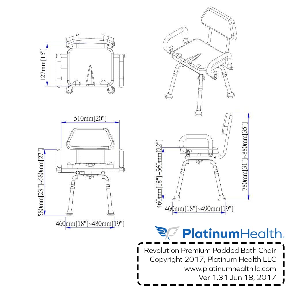Gray Pivoting Shower Chair with Padded Back and Arms U1397