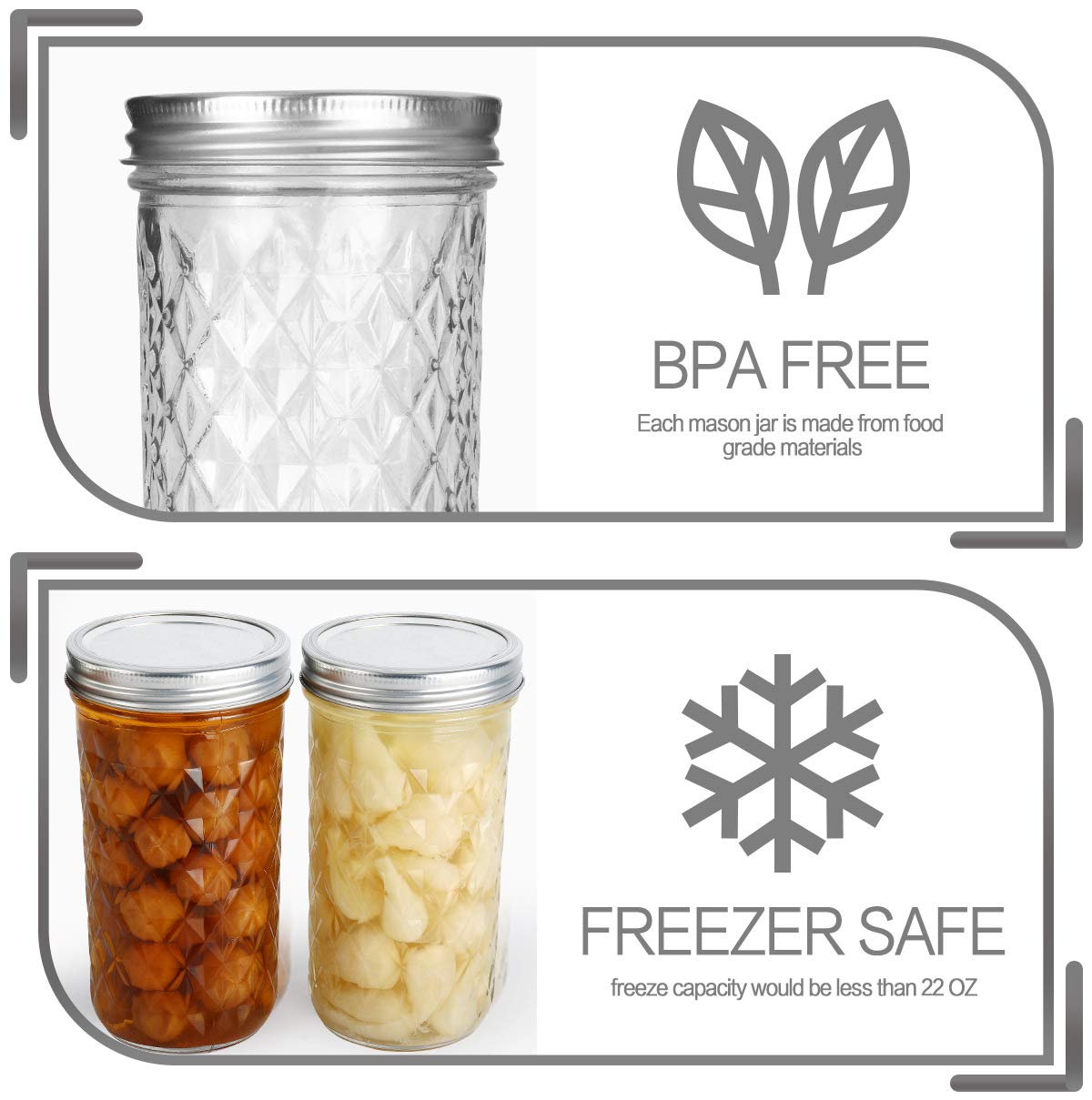 22 oz Wide Mouth Mason Jars with Lids and Bands C372