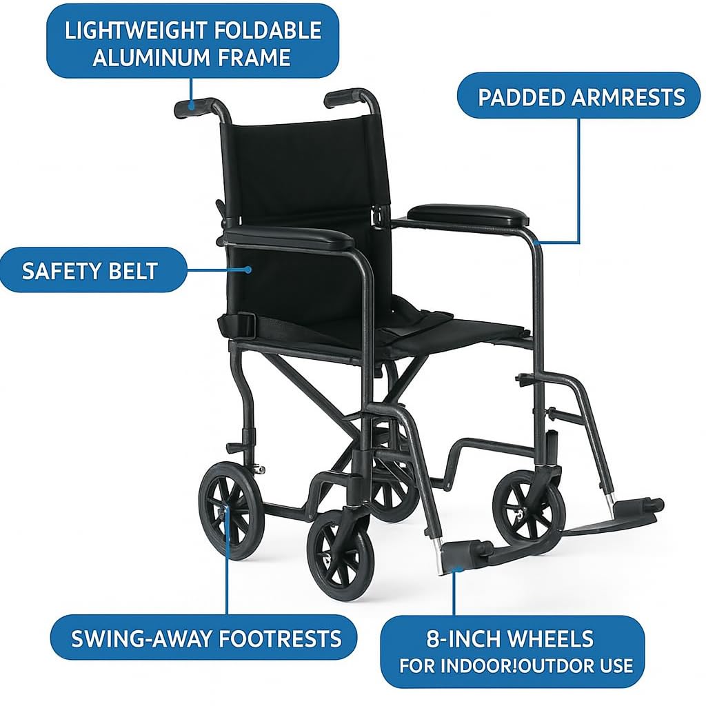 Folding Transport Wheelchair with Swing-Away Footrests L16336