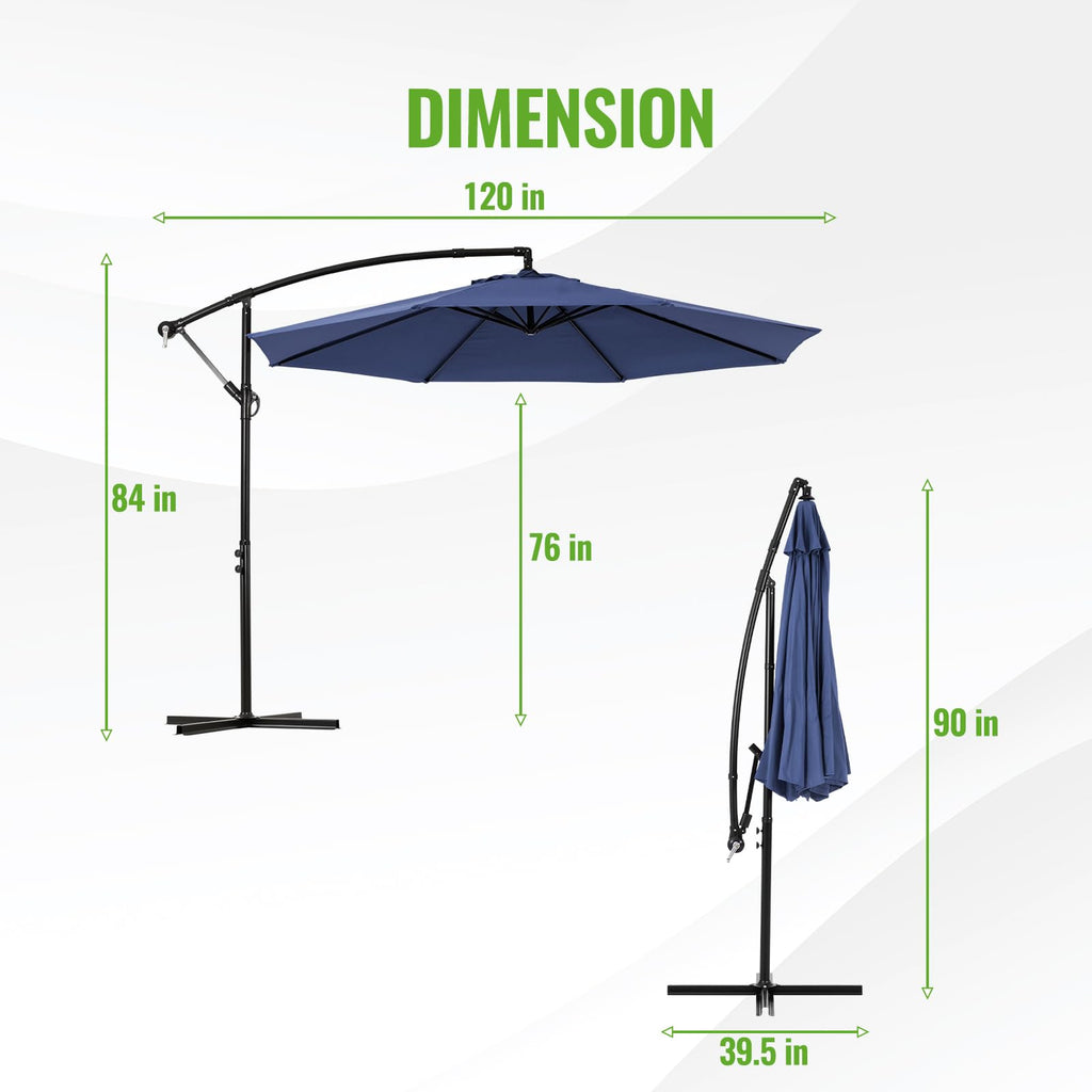 10ft Offset Hanging Patio Umbrella with Crank Lift & Tilt W35333