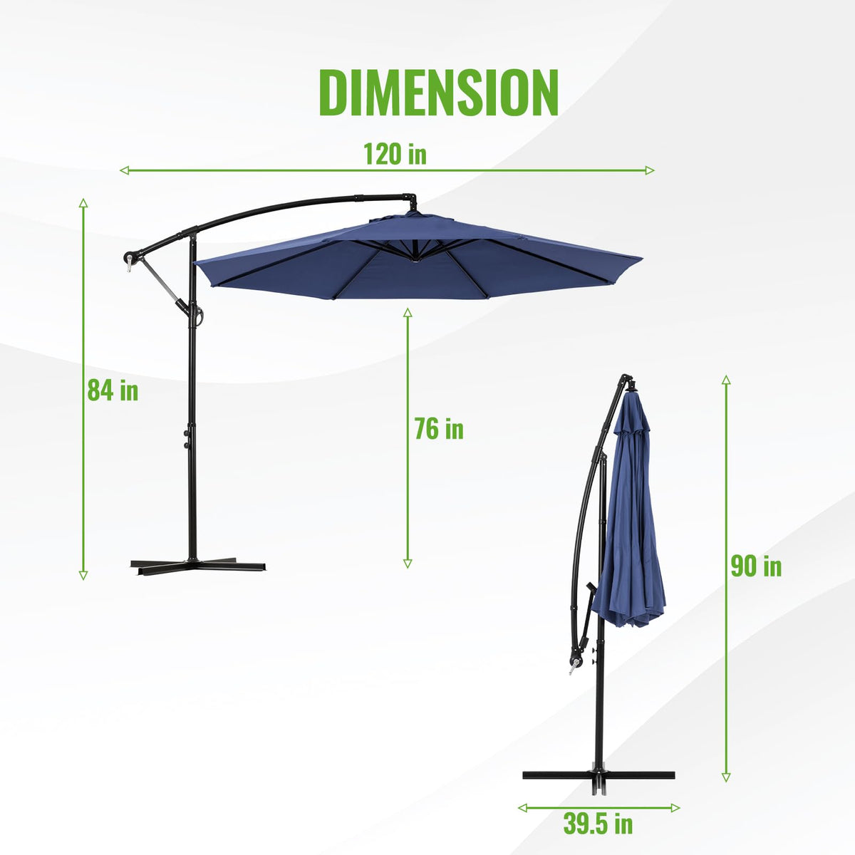 10ft Offset Hanging Patio Umbrella with Crank Lift & Tilt W35333