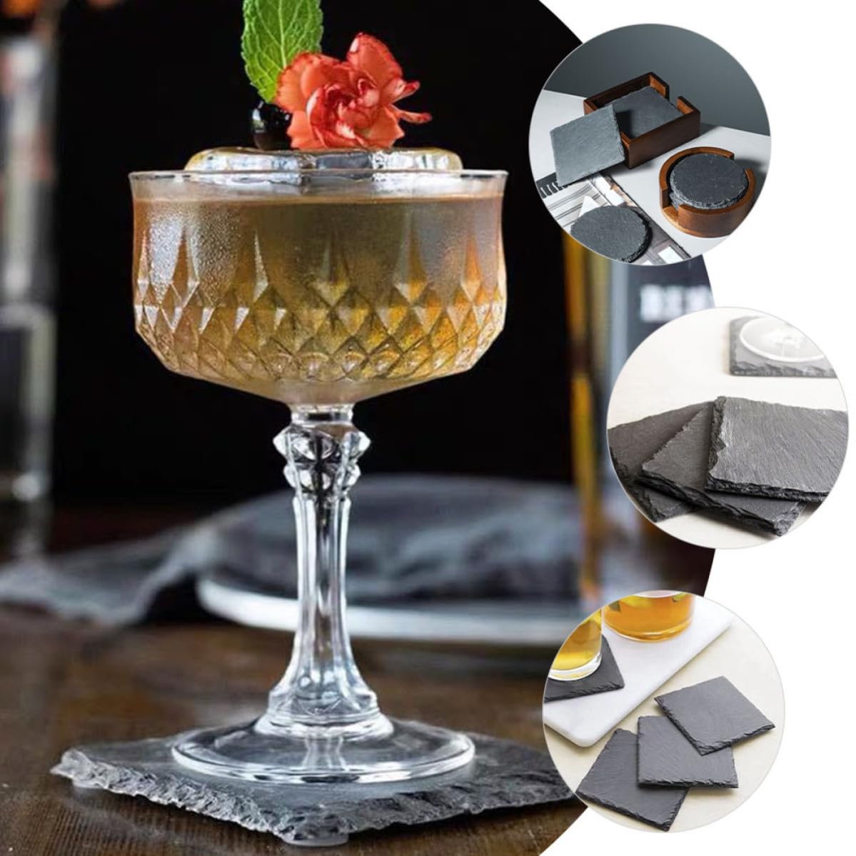 12pcs Natural Stone Square Coasters Set T5289