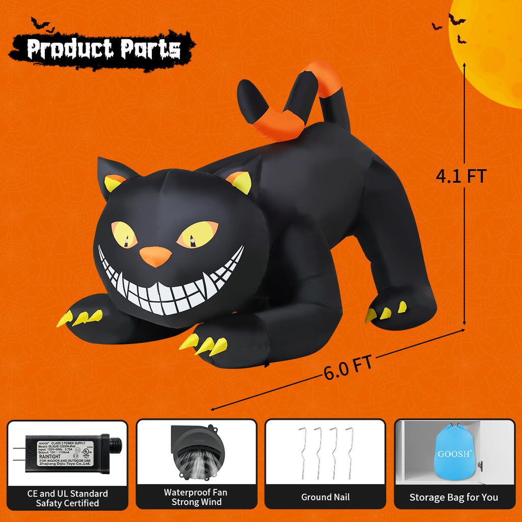 6 FT Halloween Inflatable Black Cat with LED Lights V5800