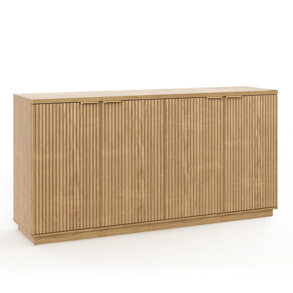 Natural Oak Fluted Wooden Sideboard Cabinet with 4 Doors U43053
