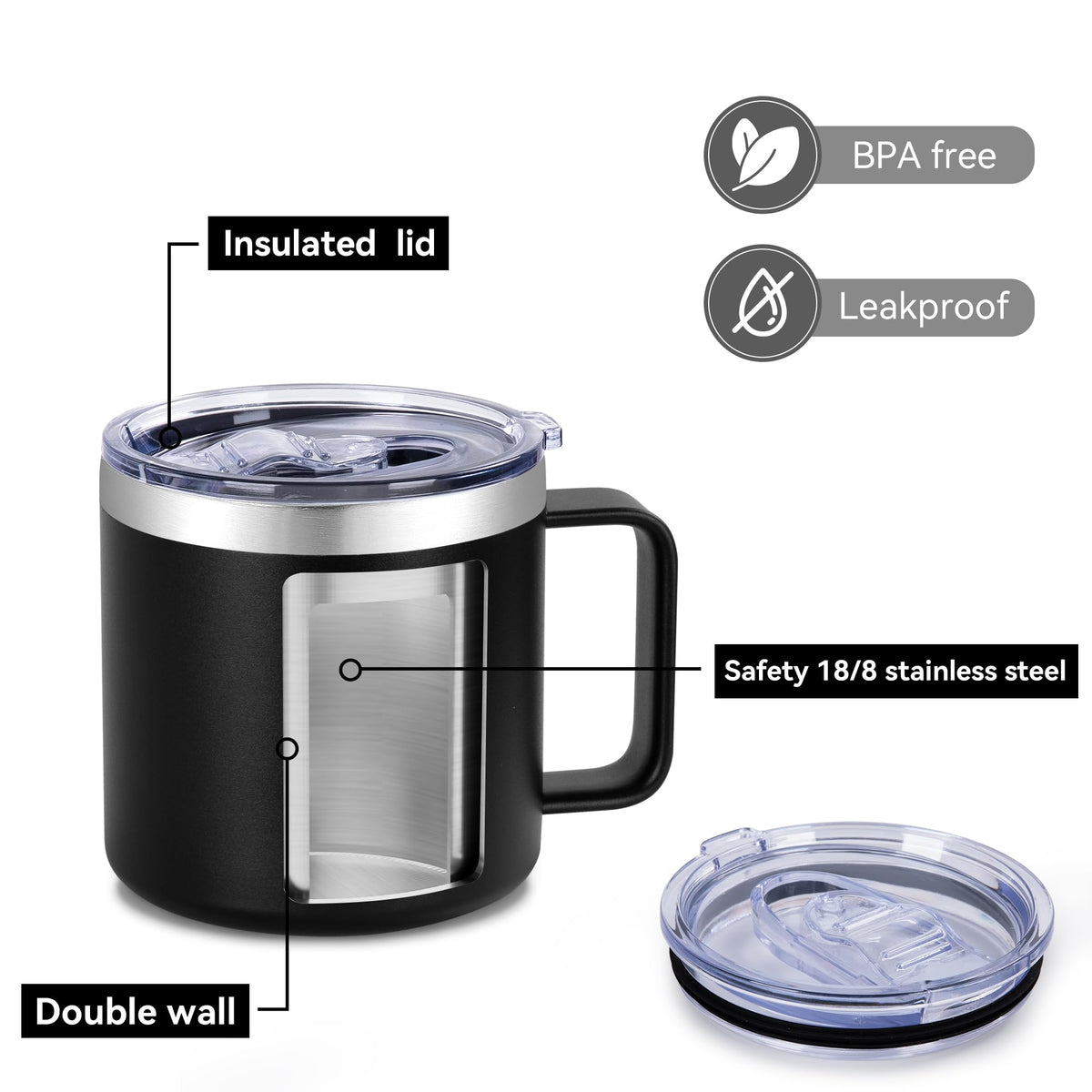 14 oz Insulated Stainless Steel Travel Coffee Mug with Handle and Lid H689