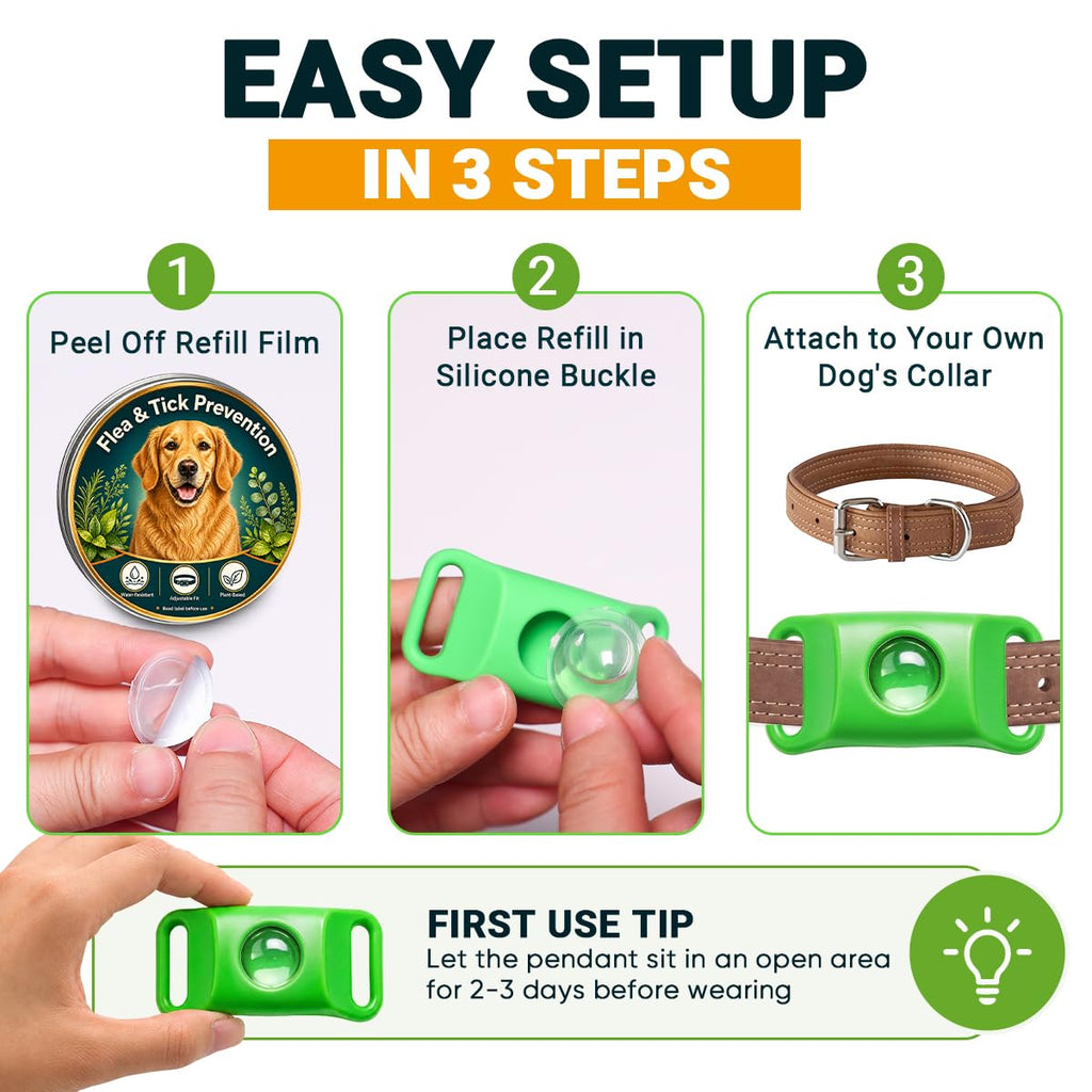 Flea and Tick Prevention Pendant for Dogs with 2 Pendants and 6 Refills Q701