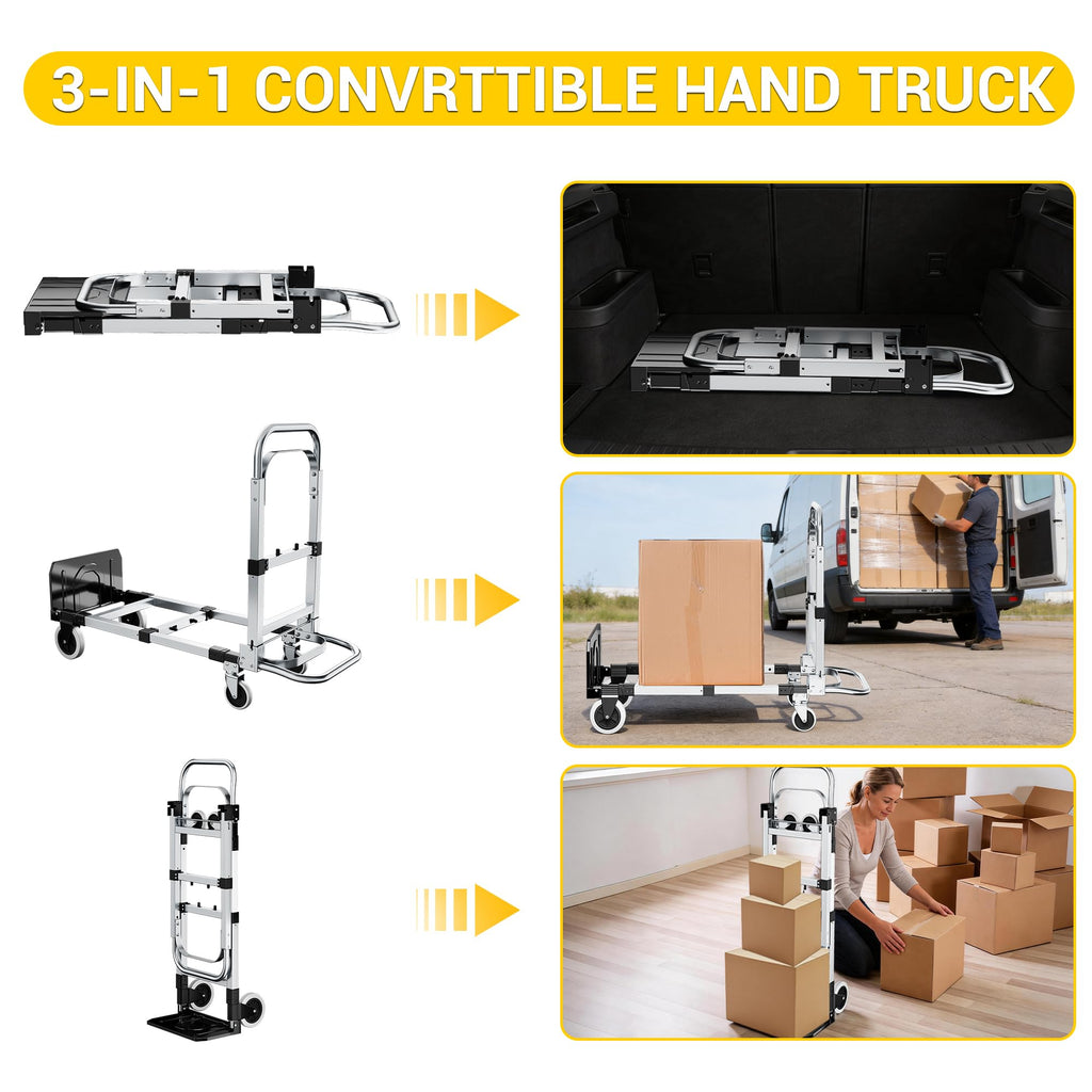 3 in 1 Folding Hand Truck 600lbs Capacity Heavy Duty K41875