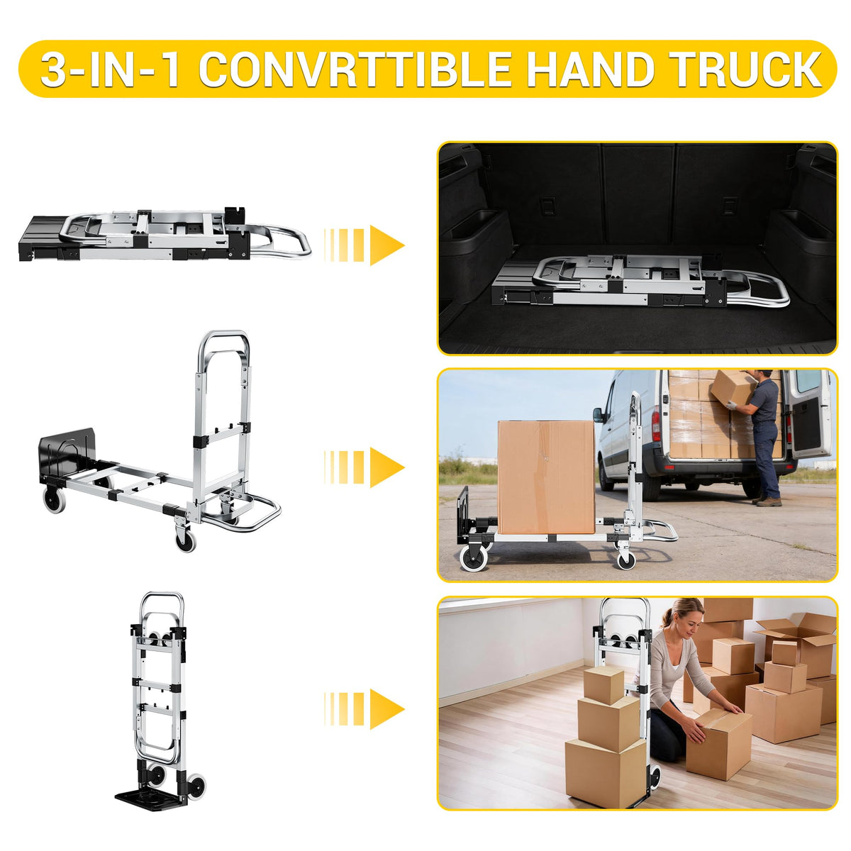 3 in 1 Folding Hand Truck 600lbs Capacity Heavy Duty K41875