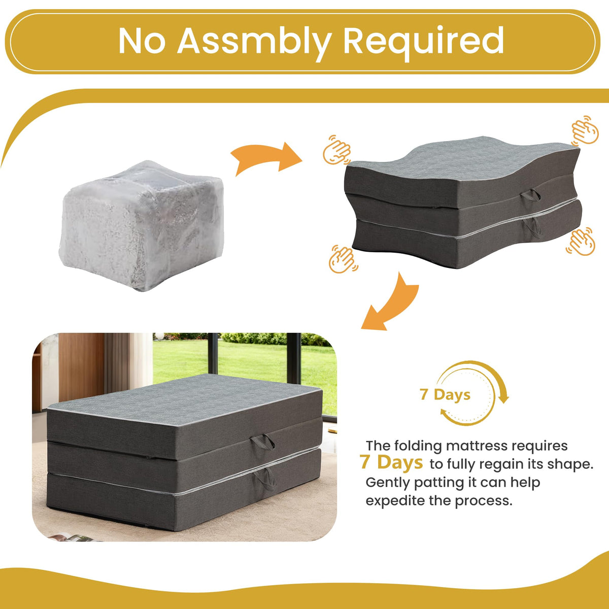Queen Size 6 Inch Memory Foam Tri Folding Mattress W24322