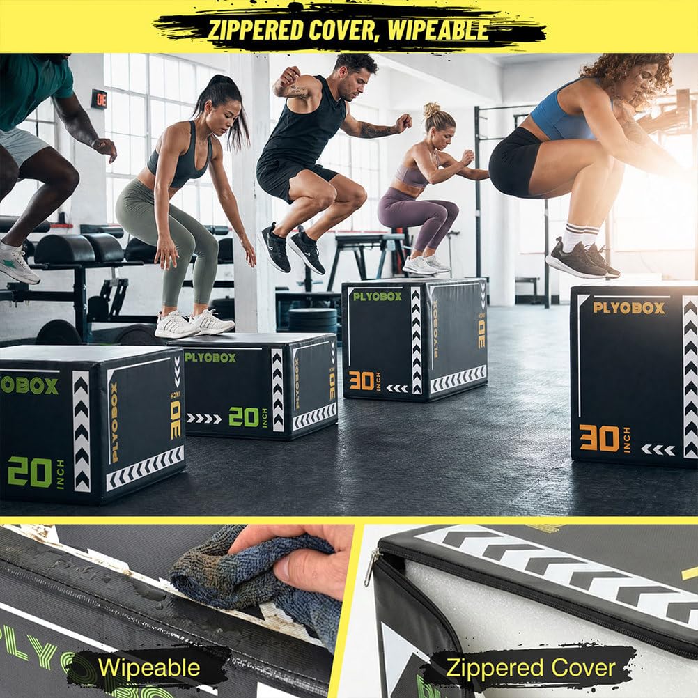3-in-1 Foam Plyometric Jump Box, 20/24/30 Inch Plyo Box with Non-Slip PVC Cover F568