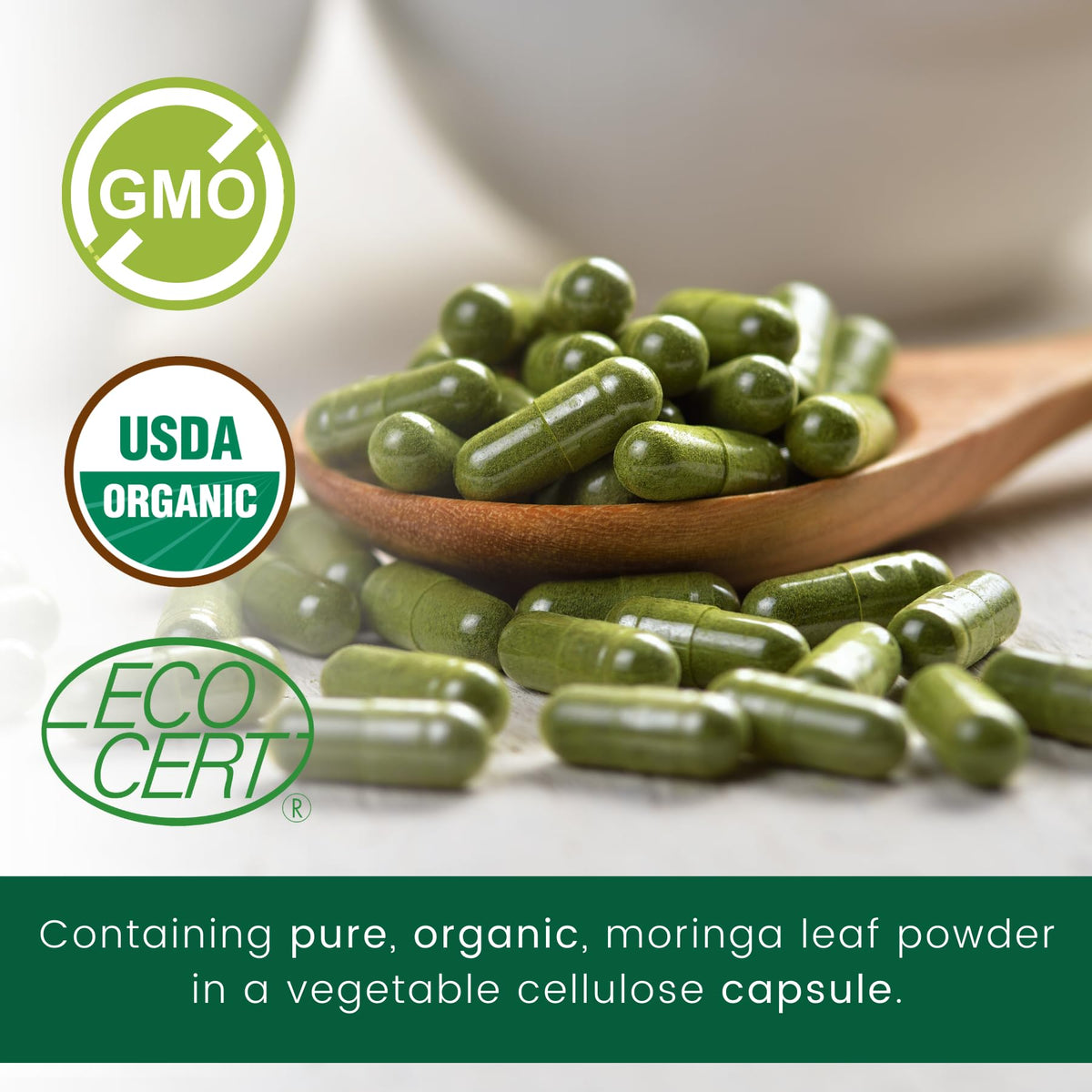 Organic Moringa Leaf Powder Vegan Capsules I85307
