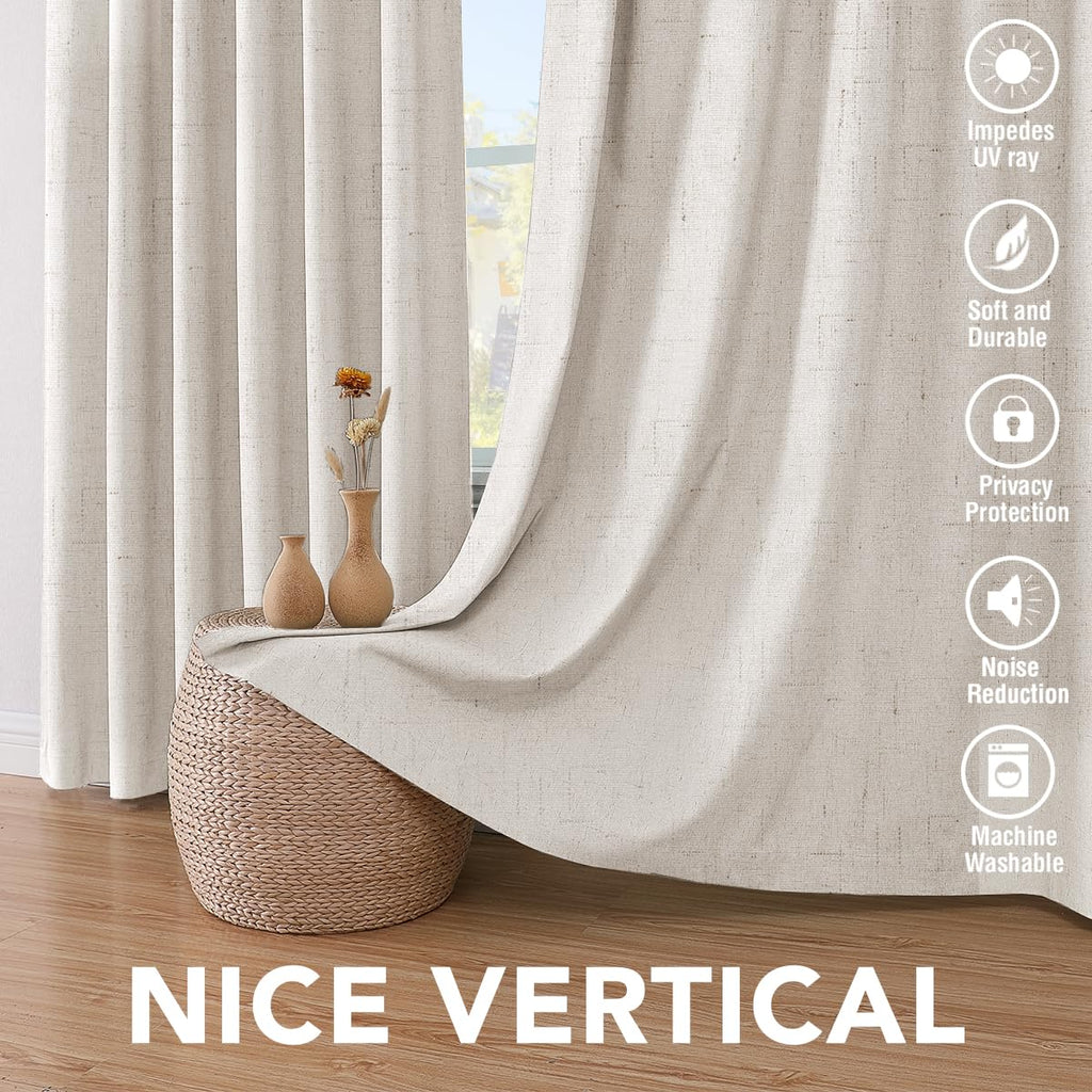 100% Blackout Linen Curtains 84" L 2 Panels Ivory P674