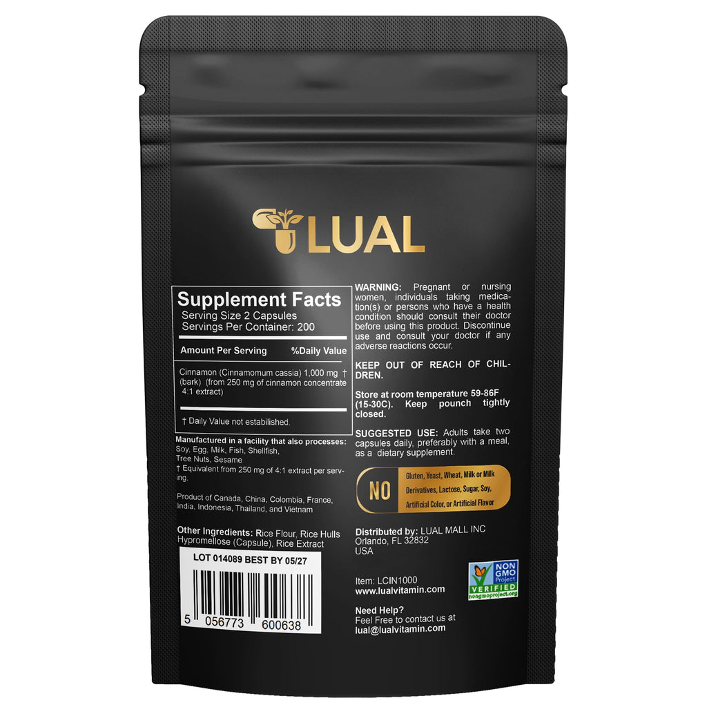 Cinnamon Supplement 1000mg 400 Vegetarian Capsules H7990