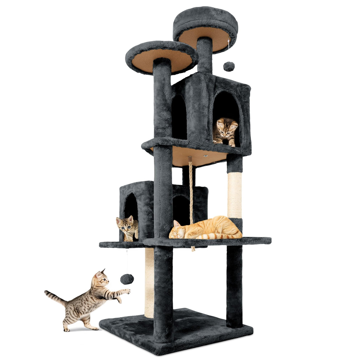 58.5inch Plush Multi-Level Cat Tree Tower with Cat Cave and Scratching Post Y485