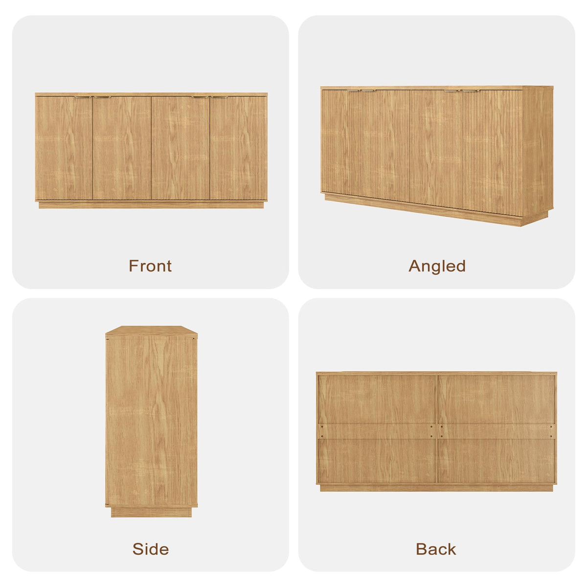 Natural Oak Fluted Wooden Sideboard Cabinet with 4 Doors U43053