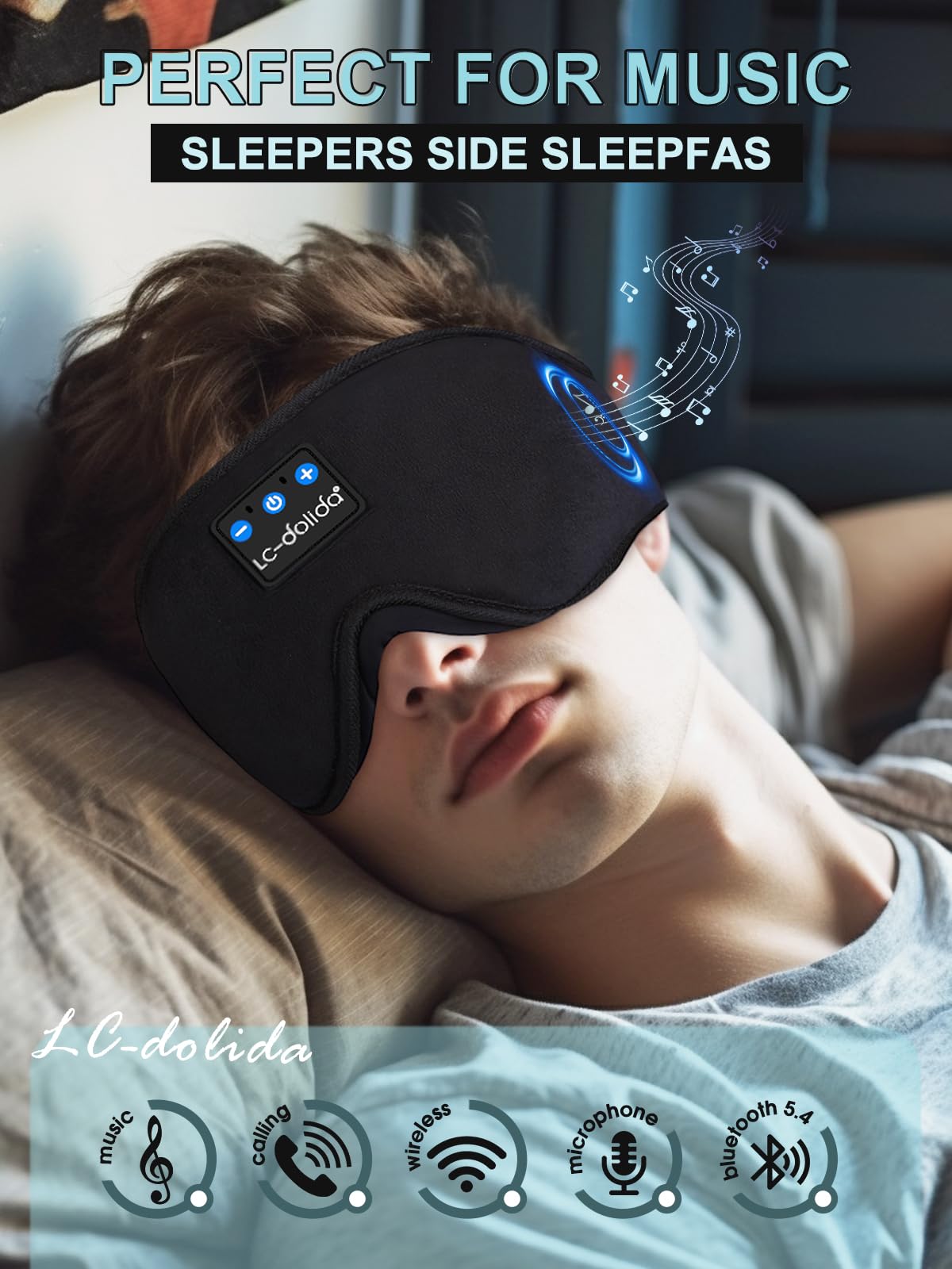 Sleep Mask with Bluetooth Headphones and Silk Sleep Mask L975