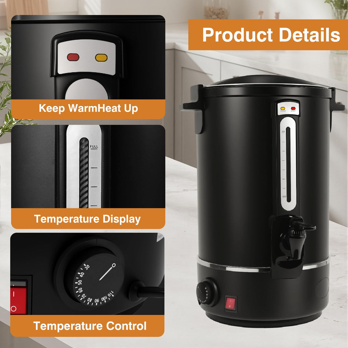 110 Cups Black Stainless Steel Commercial Coffee Urn K222