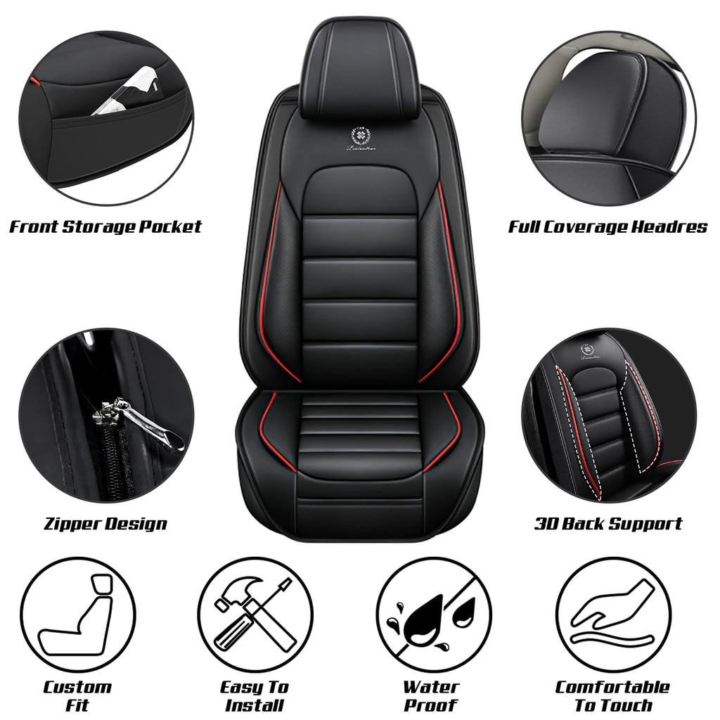 Waterproof Nappa Leather Car Seat Covers Standard 5 Seats Black & Red N941