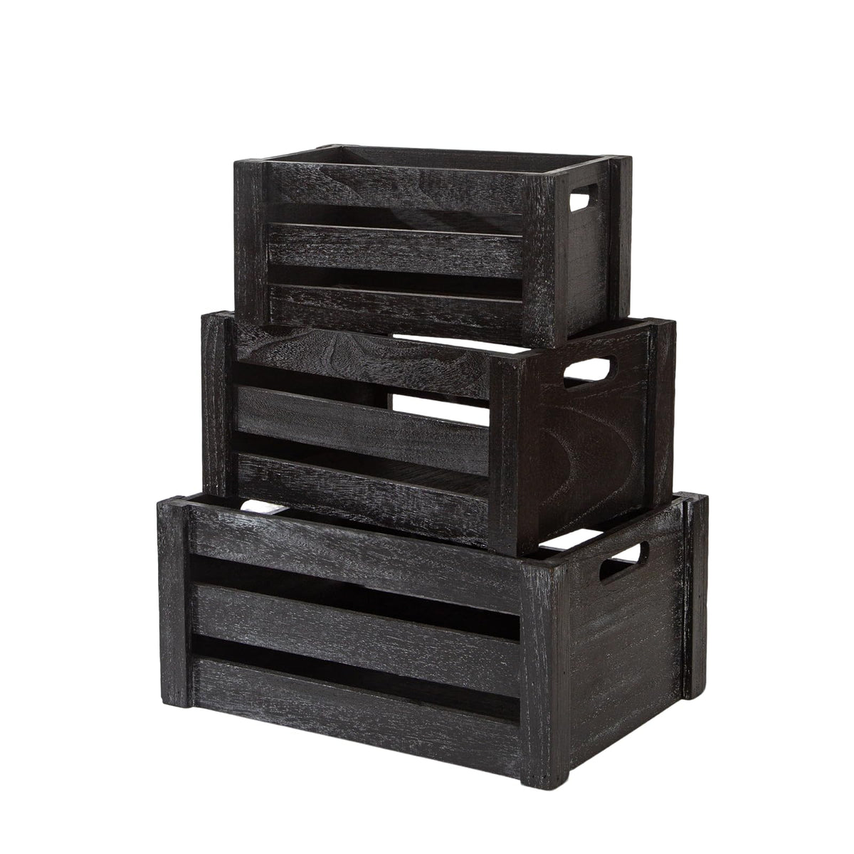 Set of 3 Nesting Wooden Crates with Handles N74679