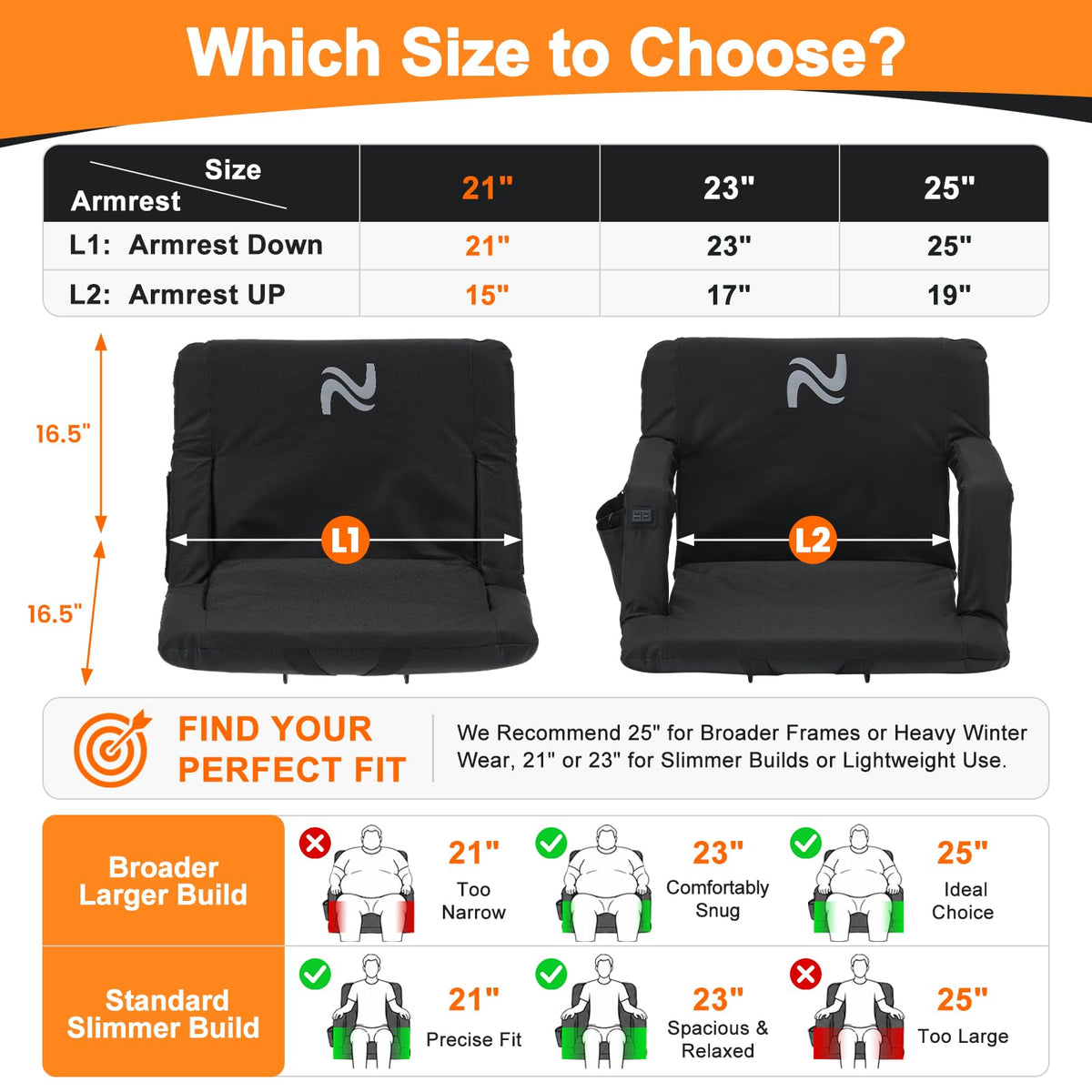 Wide Heated Stadium Seat with Back Support & Cushion M3255