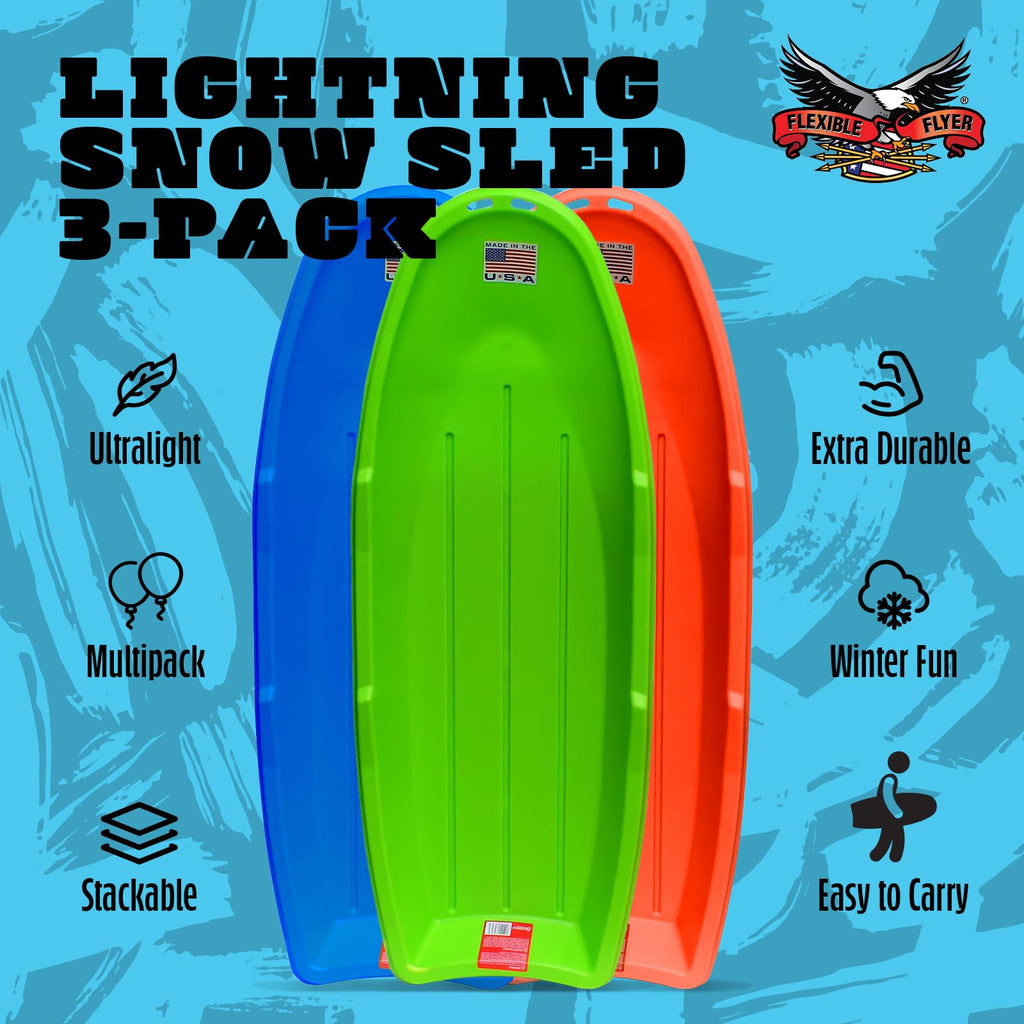 48 Inch Toboggan Style Plastic Snow Sled 3-Pack G61138
