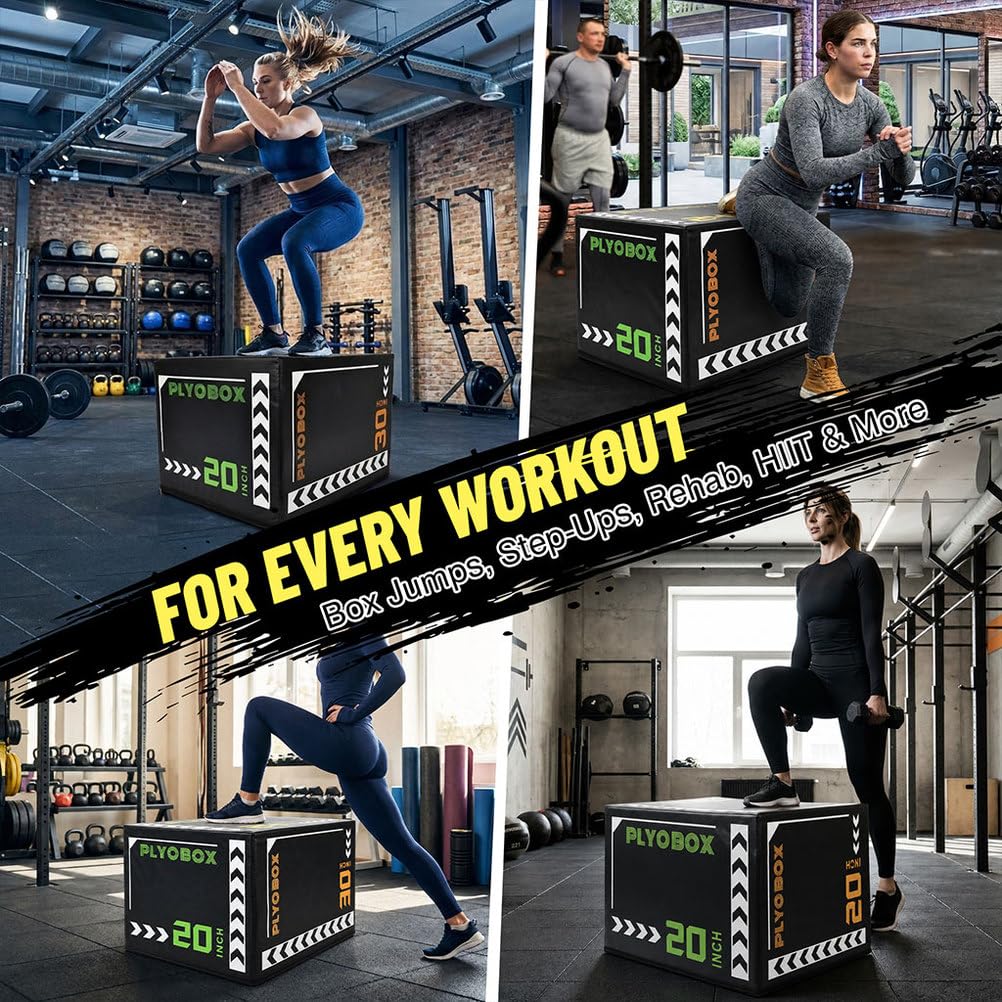 3-in-1 Foam Plyometric Jump Box, 20/24/30 Inch Plyo Box with Non-Slip PVC Cover F568