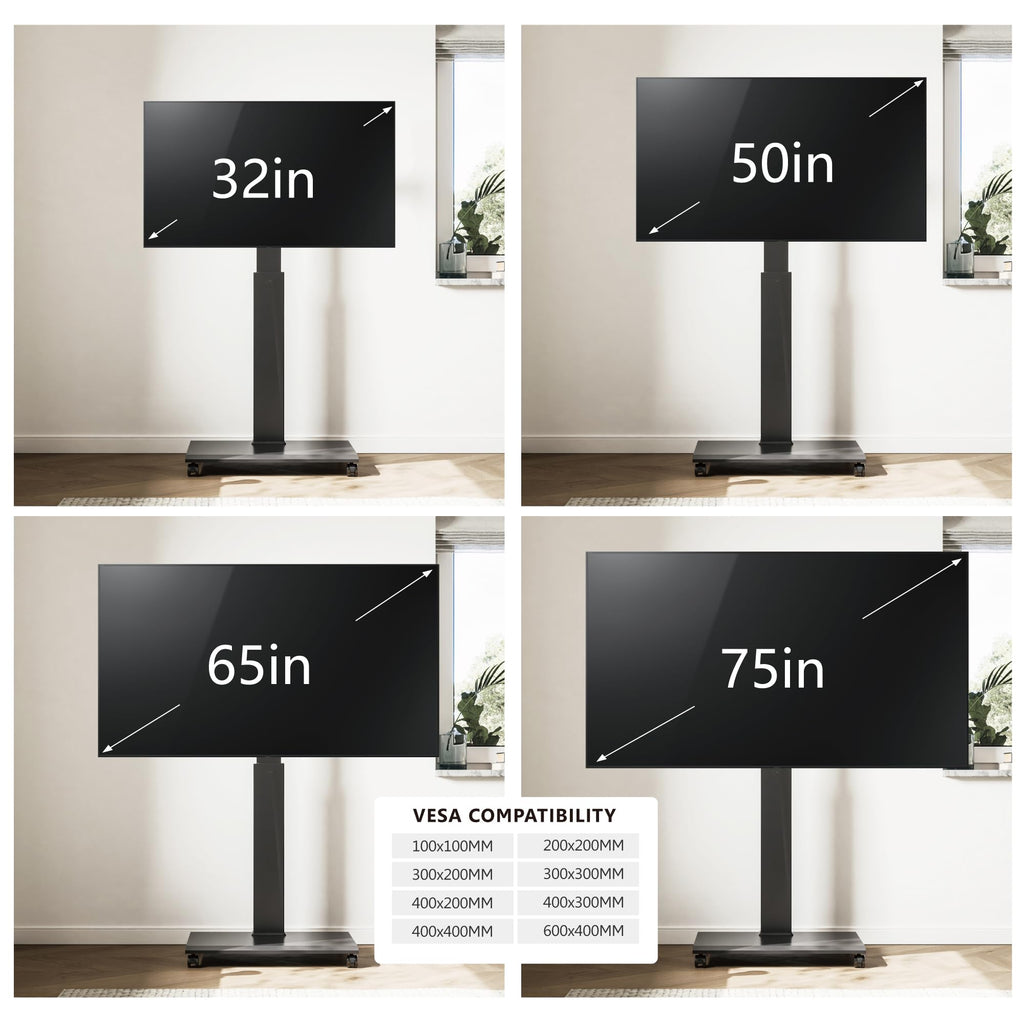 Rolling TV Stand with Rotation Function for 32-75 Inch TVs, Black T77733