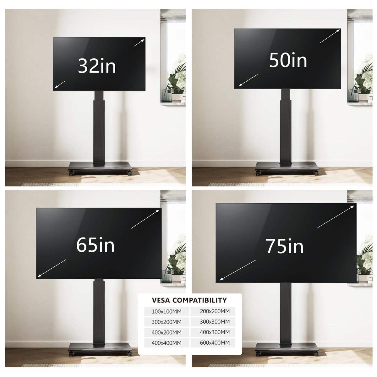 Rolling TV Stand with Rotation Function for 32-75 Inch TVs, Black T77733