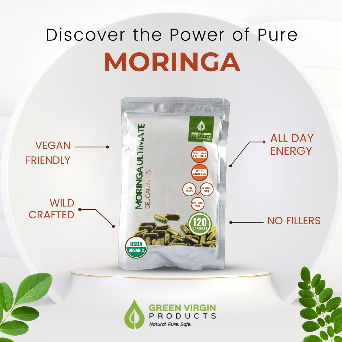 Organic Moringa Leaf Powder Vegan Capsules I85307