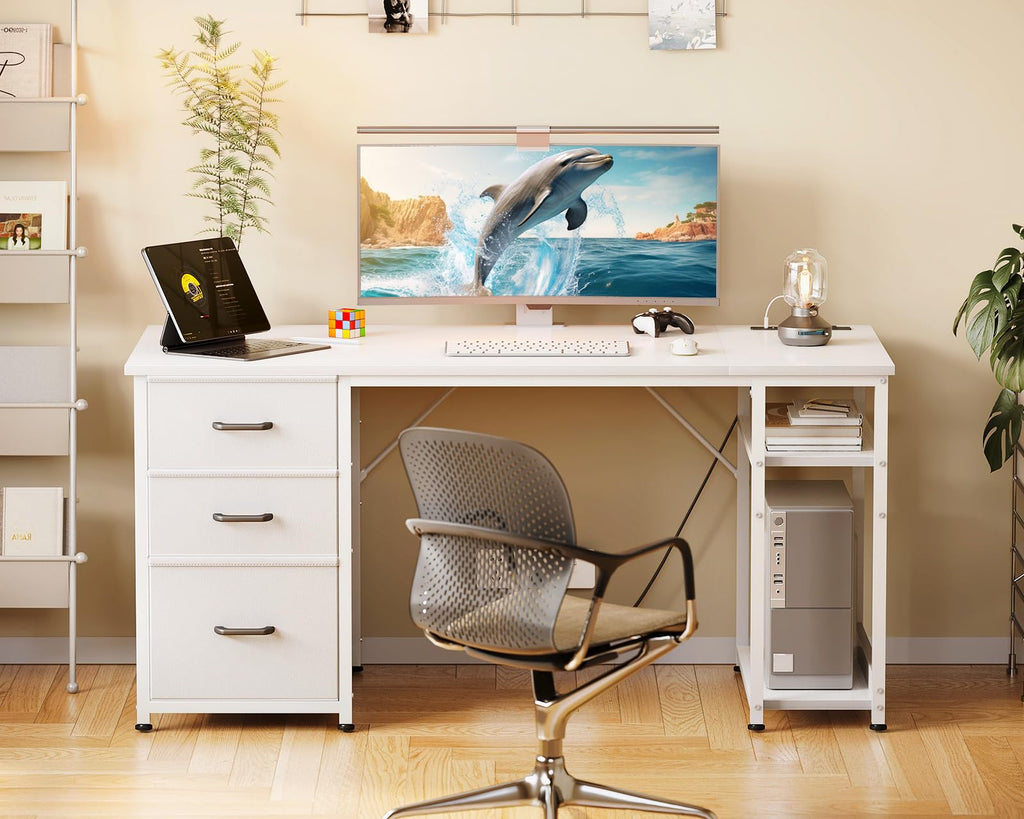 51 Inch White Computer Desk with Drawers H811