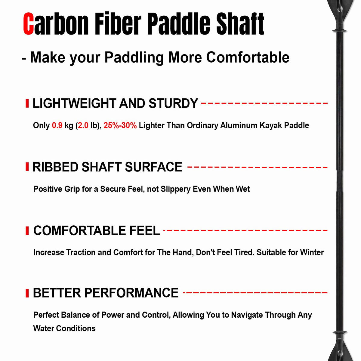 Adjustable Lightweight Carbon Fiber Kayak Paddle J2011