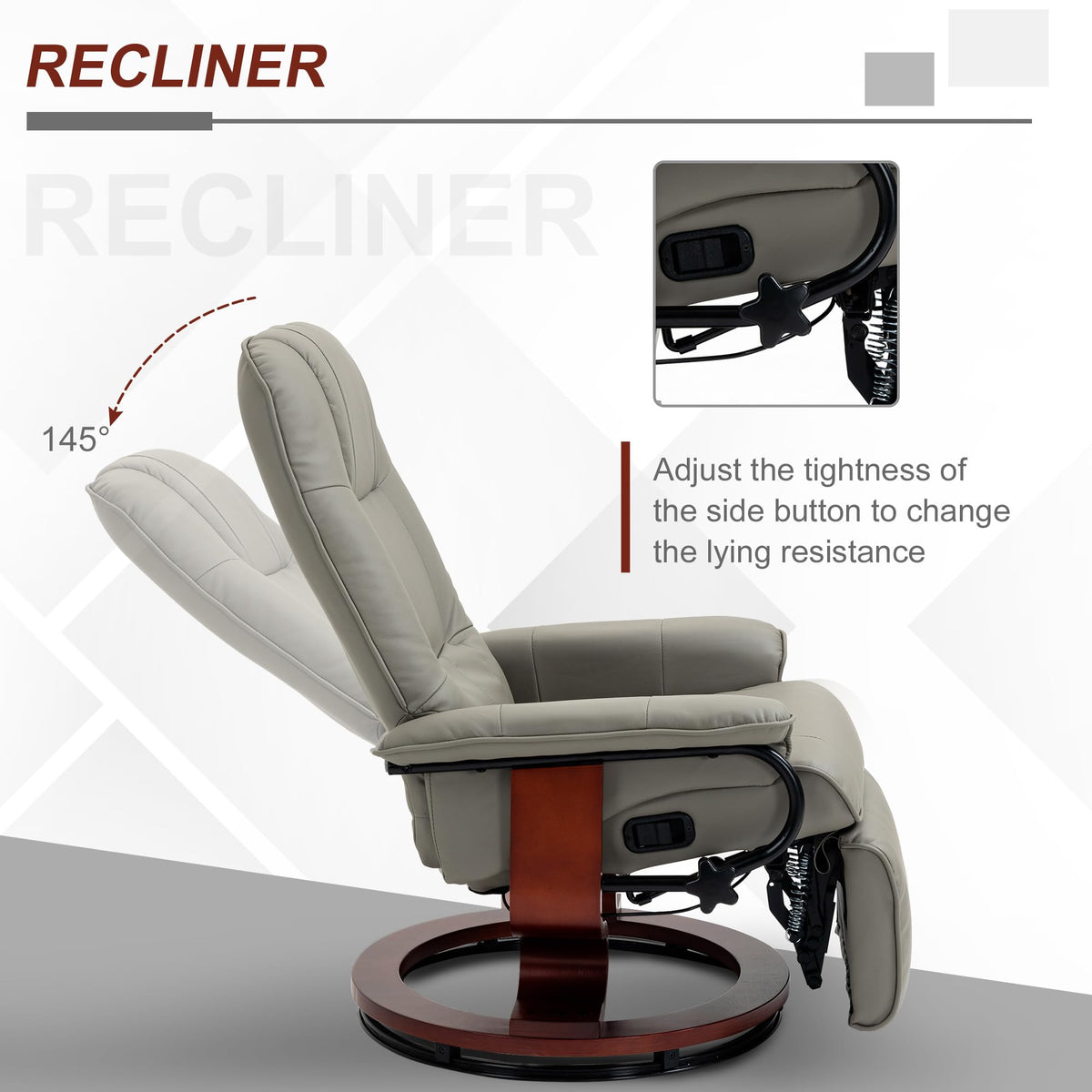 Gray PU Leather Swivel Recliner Chair M396608