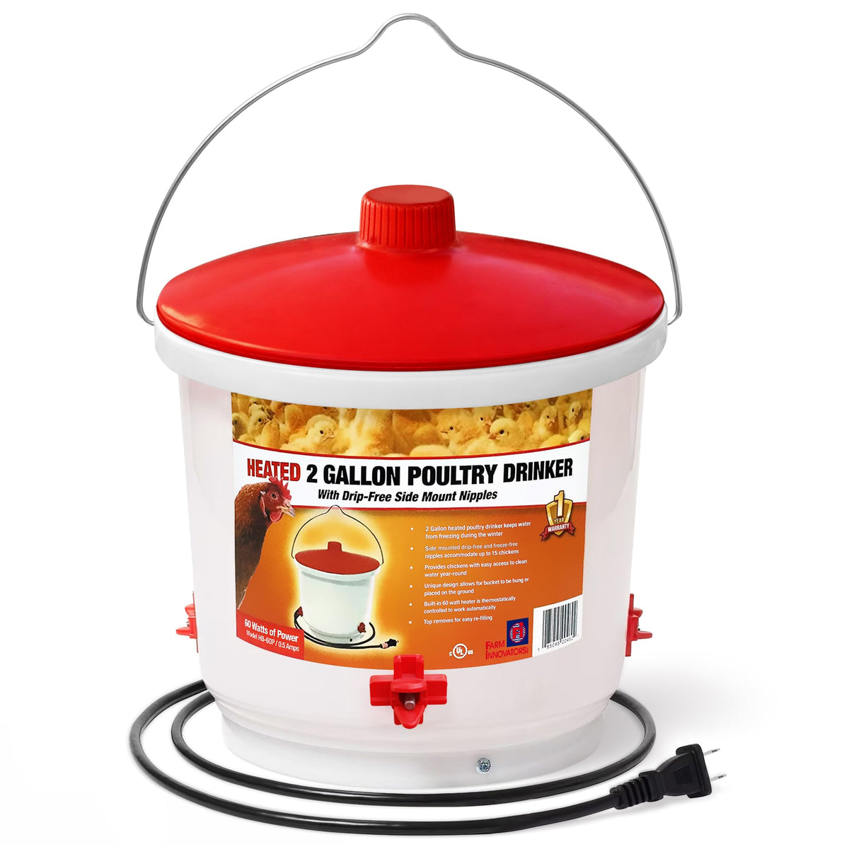 Heated Poultry Waterer Drinker 2-Gal 60W V444939