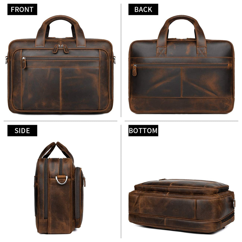 Leather 16" Laptop Briefcase with Luggage Strap C861