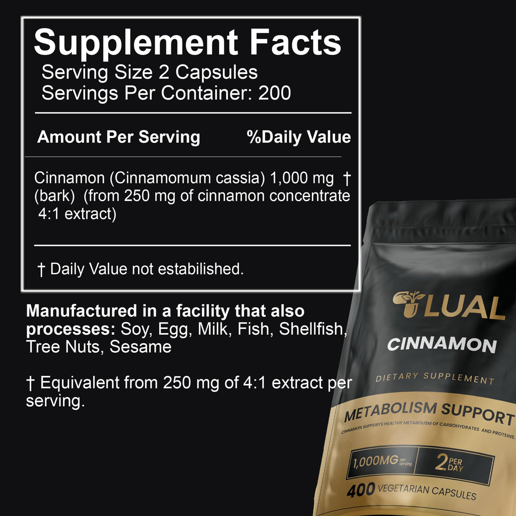 Cinnamon Supplement 1000mg 400 Vegetarian Capsules H7990