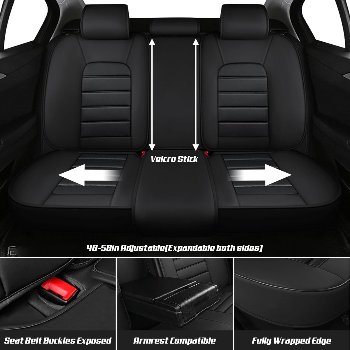 Waterproof Nappa Leather Car Seat Covers Standard 5 Seats Black & Red N941