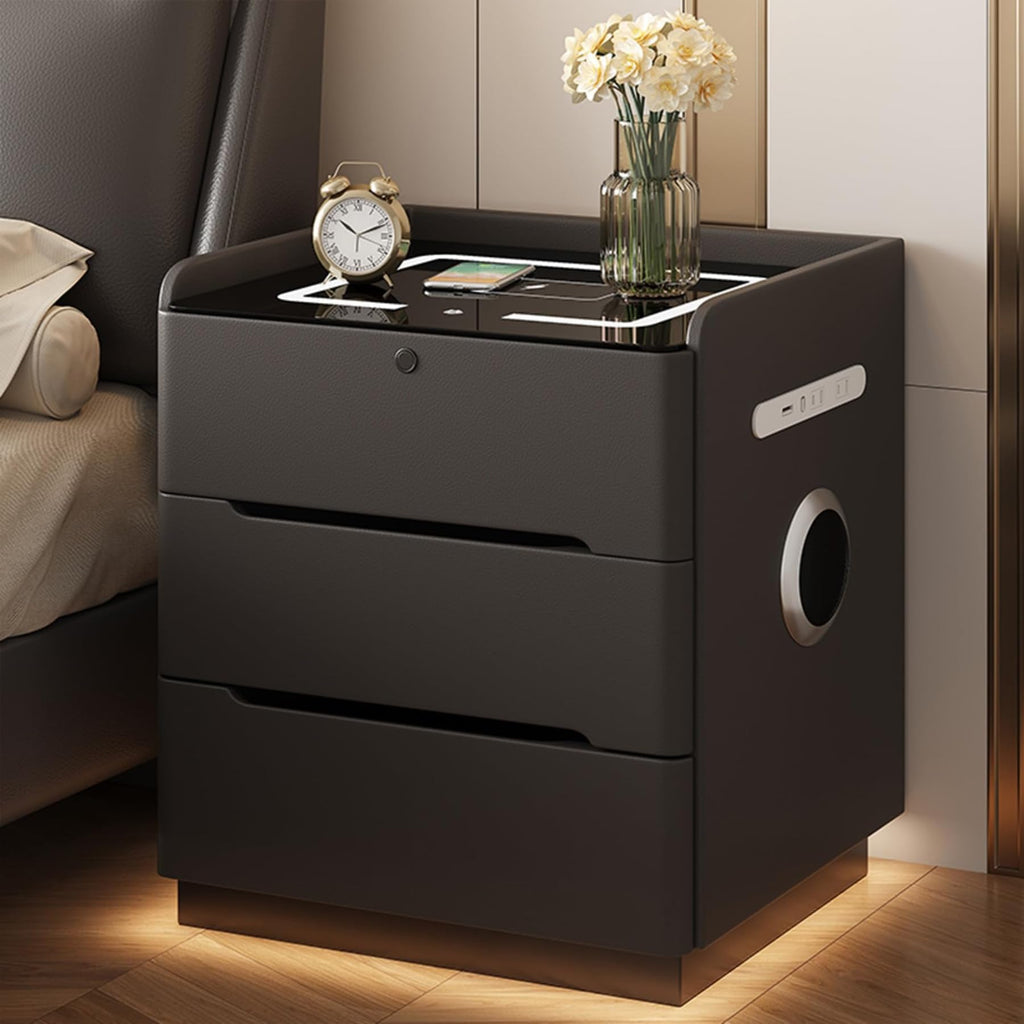 Dark Grey LED Nightstand with Wireless Charging B524
