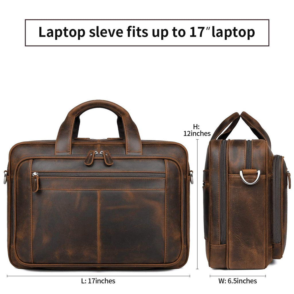 Leather 16" Laptop Briefcase with Luggage Strap C861