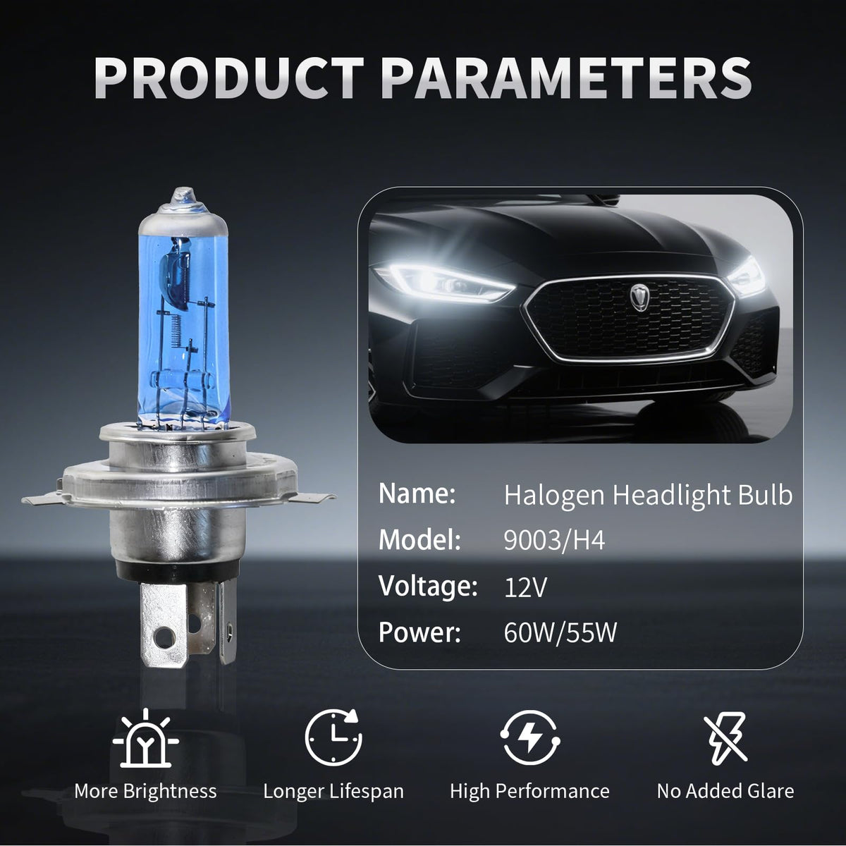 H4 Halogen Headlight Bulb 6000K Cool White Pack of 2 J799
