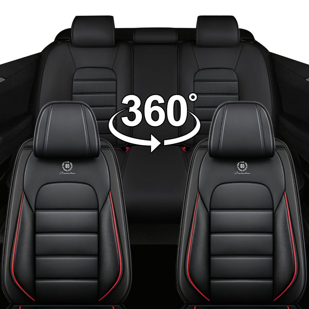 Waterproof Nappa Leather Car Seat Covers Standard 5 Seats Black & Red N941